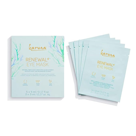 Karuna Skin - Renewal+ Eye Mask | Under Eye Patches for Tired Eyes |Burdock Root & Mushroom Extract | For Puffy Eyes & Fine Lines | 5 per Pack