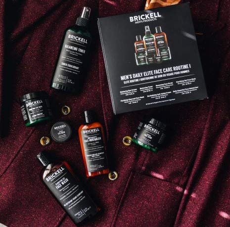 Brickell Men's Daily Elite Face Care Routine I, Toner, Gel Facial Wash, Face Scrub, Anti-Aging Night Cream, Eye Cream, Charcoal Mask and Moisturizer, Natural and Organic, Scented