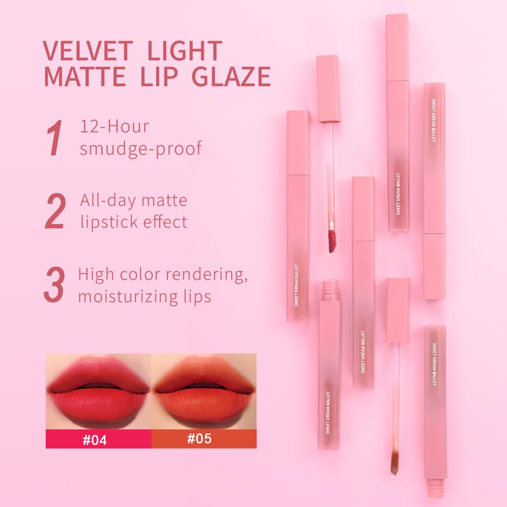 BINGBRUSH 2Pcs Velvet Light Matte Lip Tints – Colorstay Lipstick Highly Pigmented, Long-Lasting Lip Stain,Moisturizing, Waterproof, Lightweight Soft Lip Cream,Smudge-Proof & Fade-Resistant