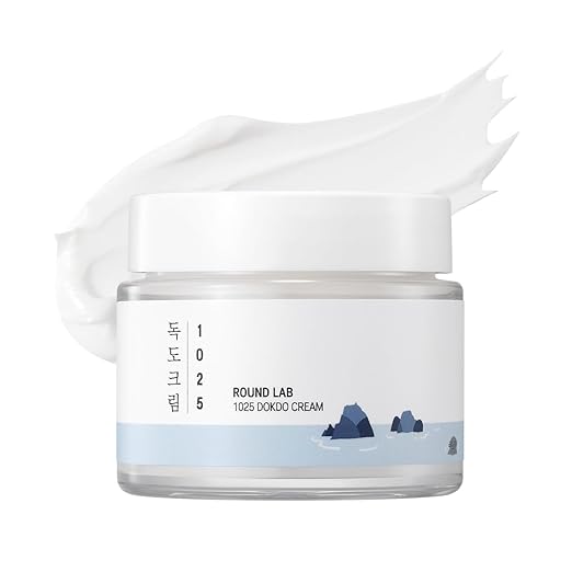ROUND LAB 1025 Dokdo Cream 2.71 Fl Oz, 48-Hour Deep Hydrating Face Moisturizer for Acne-Prone, Redness and Sensitive Skin with Ceramide, Skin Barrier Repair Face Cream, No Fragrance, Korean Skin Care