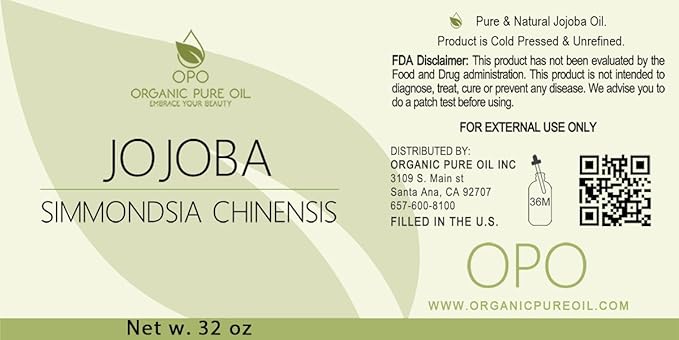 OPO 100% Pure Jojoba Oil - 32 oz Cold Pressed Carrier Oil for Hair, Skin, Face, Lips, Massage, Makeup Remover, Soaps