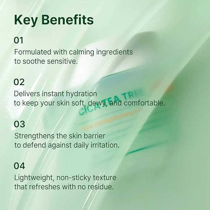 AVCA Quick Calming Cica Tea Tree Cream 100ml(3.38 fl. oz) – Soothing Moisturizer for Sensitive, Redness-Prone Skin, Lightweight Hydrating Gel, K-Beauty