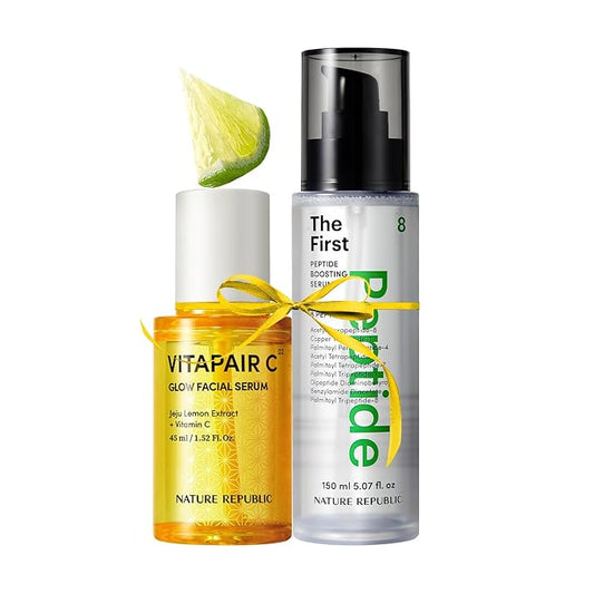 Nature Republic Vitapair C Glow Peptide Serum Set - Korean Vitamin Skincare, Triple Hyaluronic Acid Complex, Cleaner Skin, Hydrating, Niacinamide, Lightweight For All Skin Types