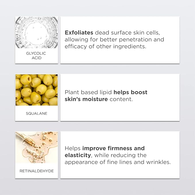 Glytone Night Renewal Cream with 5.5 Free Acid Value Glycolic Acid & Retinaldehyde, Improves Skin Elasticity, Reduce Appearance of Fine Lines & Wrinkles, 1.7 oz.