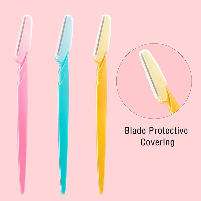 Boao 24 Pcs Eyebrow Razor Face Dermaplane Razor for Women and Men Fuzz Face Shaver Colorful Facial Shaper Trimmer with Precision Cover Dermaplaning Blades Tool for Peach