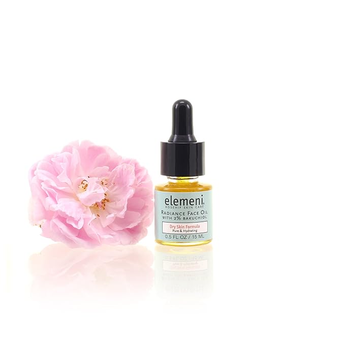 elemeni Radiance Face Oil Dry Complexion, 0.5 fl oz, Rosehip Seed Oil Refines Fine Lines & Wrinkles, Natural Source Retinoic Acid, Absorbs Easily, Bulgarian Rose & Neroli, Organic, Anti-Aging, Vegan