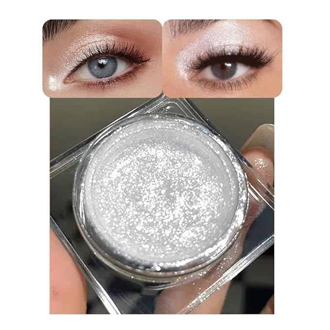 Single Glitter Eyeshadow, Shimmer Eyeshadow Palette, Korean Eye Glitter Makeup, Ultra-Blendable, Sparkle Silver Eye Shadow, Single Shade Metallic Pigmented (Sparkle white)