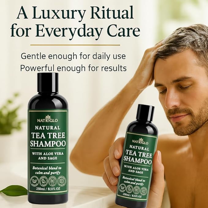 Organic Tea Tree Oil Shampoo | Anti Dandruff | Sulfate Free Shampoo for Itchy Scalp, Dry, Flaky Hair | Sensitive Scalp Care | Natural, Vegan, SLS Free, Cruelty Free | Women | Men