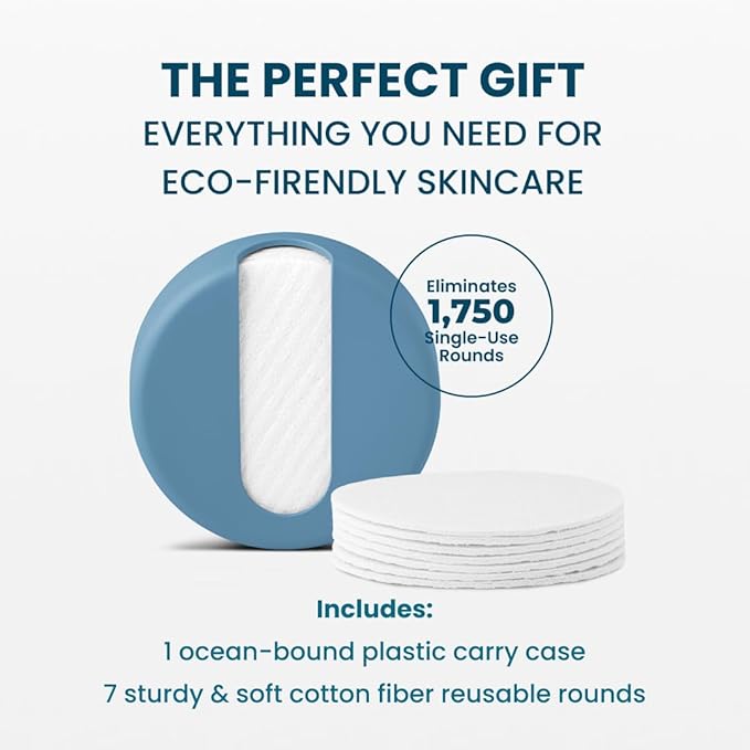 LastRound Reusable Makeup Remover Pads - 7 Washable Eco-Friendly Reusable Cotton Rounds for Face - Sustainable & Soft Cotton Face Pads for Facial Cleansing & Eye Makeup Removal - Travel Storage Case