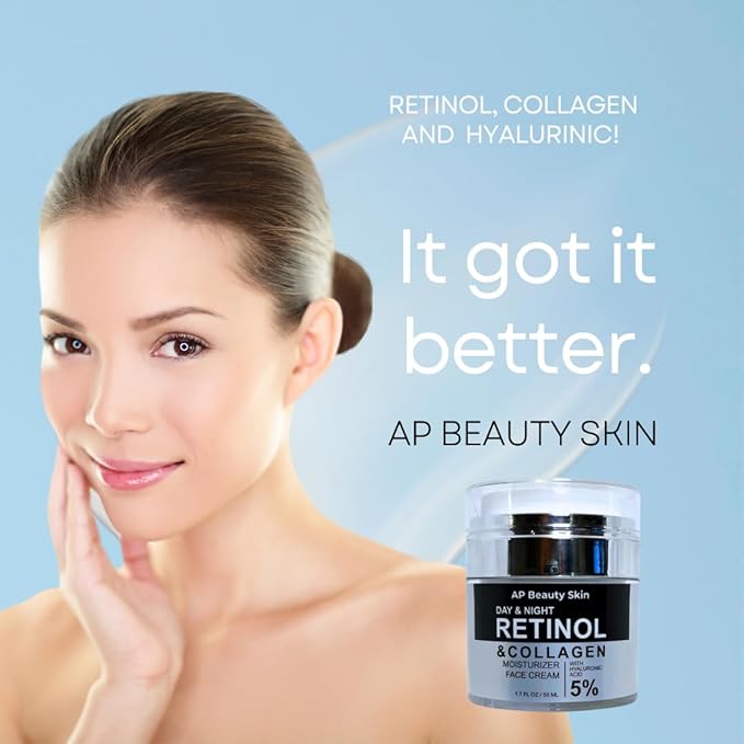 Retinol & Collagen Face Cream, 1.7 fl oz, Day & Night Moisturizer with 5% Hyaluronic Acid