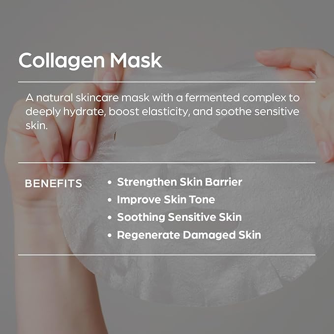 SUN & GLOW VEGAN COLLAGEN MASK Including Natural Elements Fermented 7-Layer Hyaluronic Acid Complex Soothing and Moisturizing Skin Korean Home Skincare Mask (0.88oz 25g 5Packs)