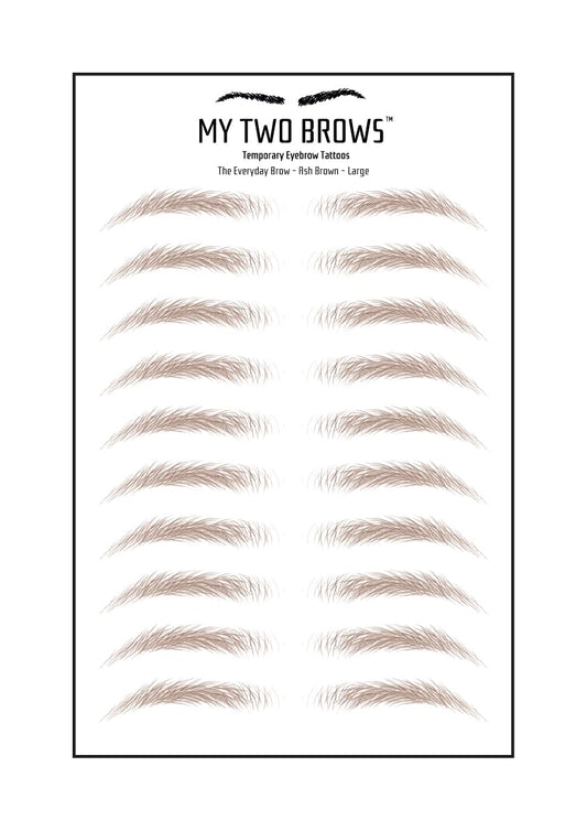 (10 pairs) Ash Brown Temporary Eyebrow Tattoo - Large Size - Waterproof & Smudgeproof - Everyday Brow Style Eyebrow Stickers - Sheet Lasts up to 30 Days - Won't Work on Existing Brows