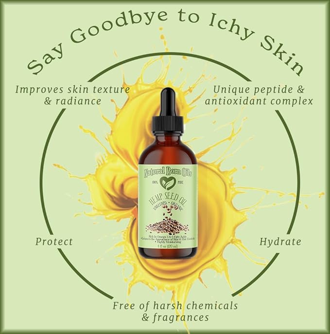 Natural Born Oils Hemp Seed Oil, 16oz, Organic, Cold-Pressed, Nutrient-Rich, Deep Skin Moisturizer, Hair Health Booster