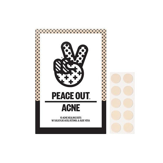 PEACE OUT Acne Healing Dots Helps Clear Blemishes Overnight, Fast Acting Hydrocolloid Pimple Patches for Breakouts with Salicylic Acid, Retinol and Aloe Vera, Award Winning Skincare Solution 10 Count