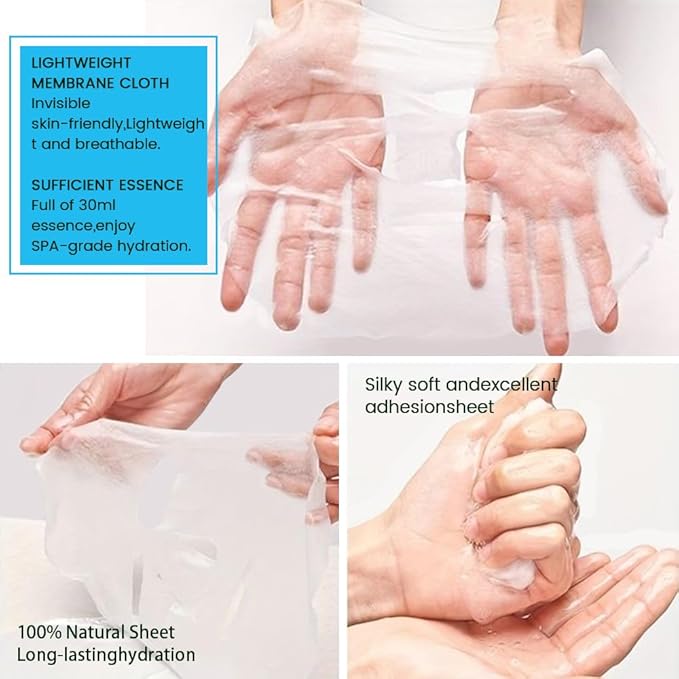 Hyaluronic Acid Face Masks Skincare,Facial Mask Care Korean,Nourish,Deep Moisturizing,Atural Skin Care Spa Face Mask,Hydrating Smoothing Face Masks for Women Men,for All Skin Types 6 Pack