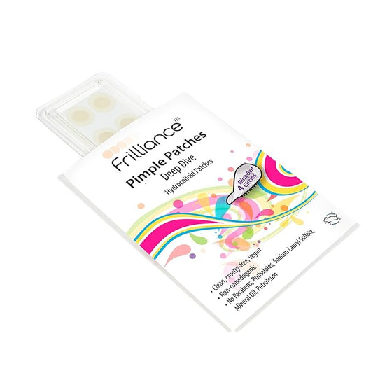 Frilliance Microdart Hydrocolloid Acne Pimple Patches for Zits and Blemishes (4 count) Spot Treatment Stickers for Face & Skin, Vegan and Cruelty Free (Deep Dive Micro Darts)