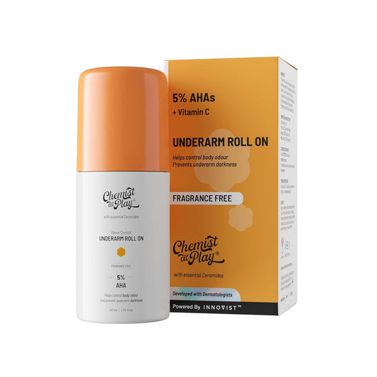 UnderArm Roll-On with 5% AHA| Lactic & Mandelic Acid|Prevents Odour, Brightens Skin & Exfoliates Underarm | For Sensitive Skin | Fragrance-Free | Alcohol & Aluminium Free | 1.35 fl oz