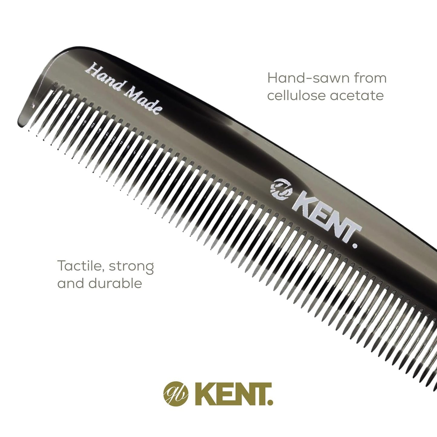 Kent 7T Black Graphite All Fine Tooth Pocket Comb for Men - Handmade Hair Comb for Men for Everyday Grooming and Styling - Travel Comb for Hair Care, Mustache and Beard Care, Saw Cut and Hand Polished