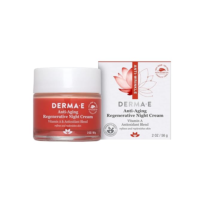 Derma E Anti-Wrinkle Renewal Skin Cream – Vitamin A Wrinkle Treatment Cream, 4 oz, + Anti-Aging Regenerative Night Cream – Firming Astaxanthin Moisturizer for Face, 2 oz