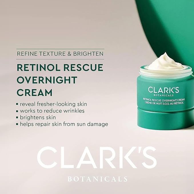 Clark's Botanicals Retinol Rescue Overnight Cream: Hyaluronic Acid & Patented Vitamin C, All Skin Types, Patented Time-Release Retinol, 60ml | 2oz (Pack of 2)