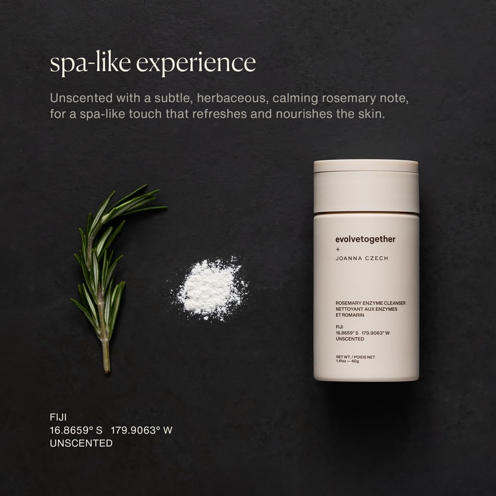 evolvetogether x Joanna Czech Rosemary Enzyme Twice-Daily Face Cleanser for Women & Men | Hydrating, Gentle Enzymatic Formula For All Skin Types | Vegan, Toxin-Free | Made in USA (Fiji, 1.41 Oz)