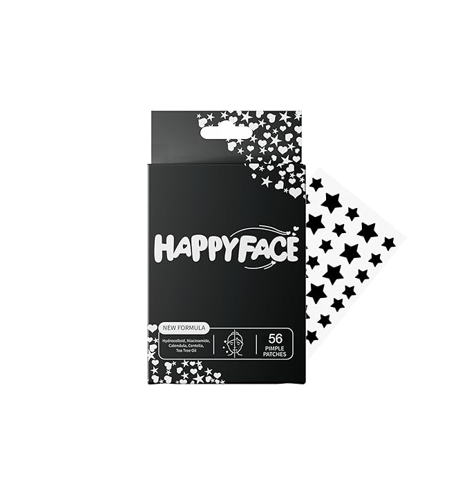 HappyFace EMO Black Star Acne Patches, Hydrocolloid Pimple Patch for Face, 56 Count, All Skin Types