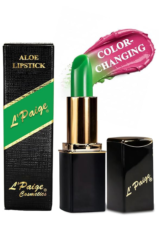 L’Paige Color-Changing Lipstick - Bold Pink-Fuchsia w/a Satin Finish, Green to Pink Color Transformation, w/Aloe Vera, Long-Lasting, & Moisturizing Formula for Smooth, Hydrated Lips, Shade LGR