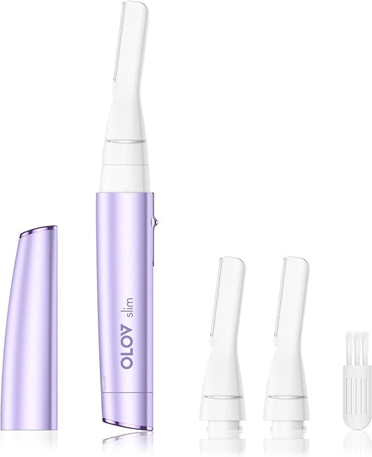 Facial Hair Removal for Women, Painless Eyebrow Trimmer with Pivoting Head, Electric Battery Operated Body Hair Remover with 2 Replaceable Blade for Face Neck Chin Bikini, Purple