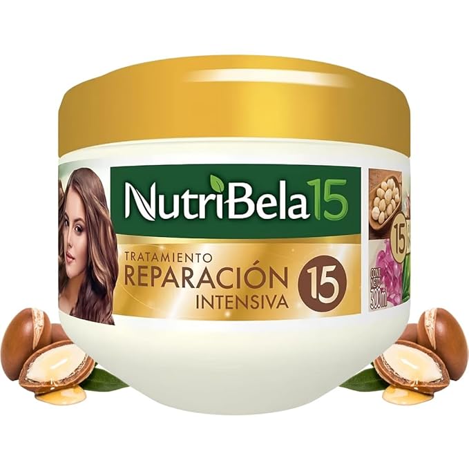 Tratamiento Reparación Intensiva Nutribela15 – 15 Ingredientes Recomendados | Suavidad, Brillo y Fuerza –10.1oz (300ml)