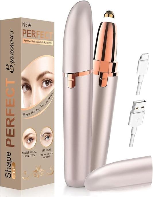 Eyebrow Trimmer for Women Rechargeable: Women Eyebrow Hair Remover with LED Light,Safe Painless Eyebrow Epilator Pen,Lady Eyebrow Shaper Electric Eyebrow Shaver Razor