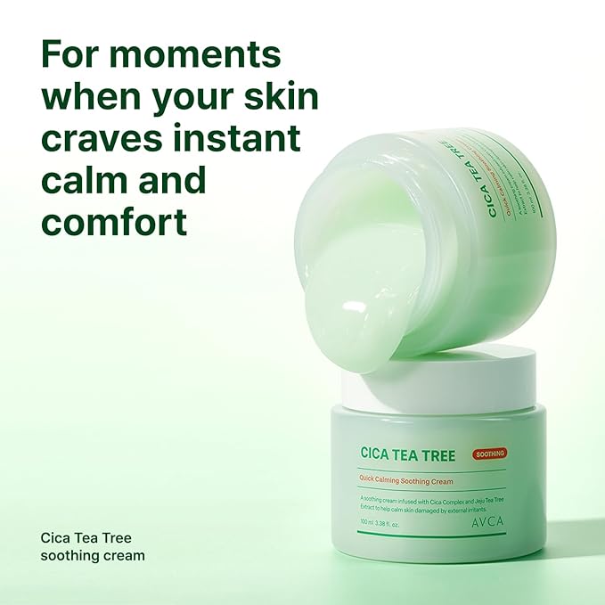 AVCA Quick Calming Cica Tea Tree Cream 100ml(3.38 fl. oz) – Soothing Moisturizer for Sensitive, Redness-Prone Skin, Lightweight Hydrating Gel, K-Beauty