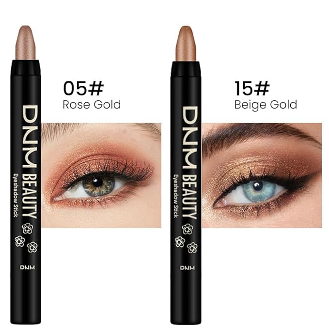 evpct 2Pcs Cream Eyeshadow Sticks Set for Eyes Beige Gold & Bronze Gold Shimmer Eye Crayon Shadow Brightener Stick Pencil Pen Bulk sombras en crema para ojos 05+15