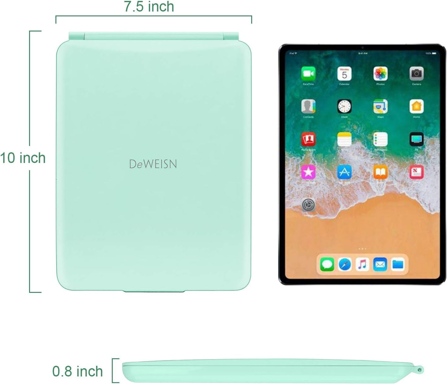 deweisn Folding Travel Mirror Lighted Makeup Mirror with 72 LEDs 3 Colors Light Modes, USB Rechargable, Portable, Ultra Thin, CompactVanity Mirror with Touch Screen Dimming for Cosmetic (Green)