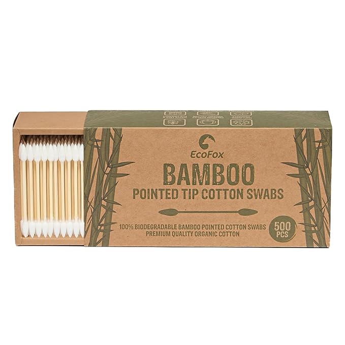 Precision Tip Bamboo Cotton Swabs 500 Count | Eco-Friendly & Pure Cotton Buds | Double Tipped Sticks | 100% Plant-Based & Natural | Perfect for Nails & Makeup, Fine Cleaning, Arts & Crafts