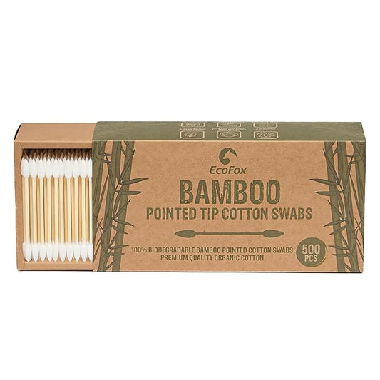 Precision Tip Bamboo Cotton Swabs 500 Count | Eco-Friendly & Pure Cotton Buds | Double Tipped Sticks | 100% Plant-Based & Natural | Perfect for Nails & Makeup, Fine Cleaning, Arts & Crafts