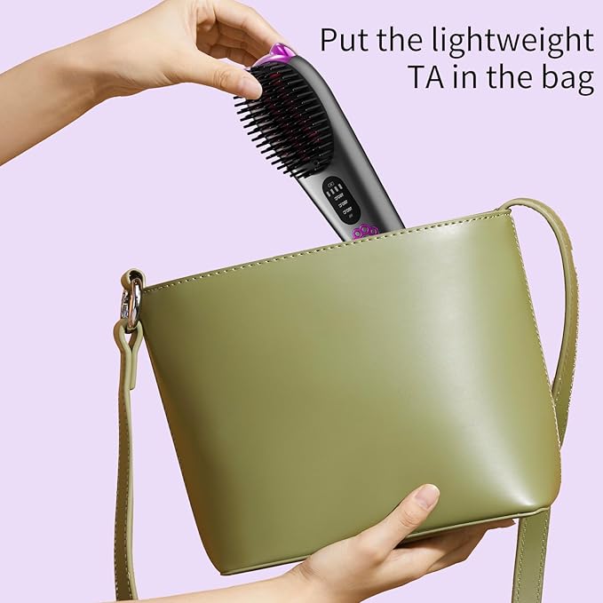 Cordless Hair Straightener,Portable Hair Straightening Brush for Travel, Mini Hot Straightening Comb for Women,Anti-Scald, LED Display & Fast Heating