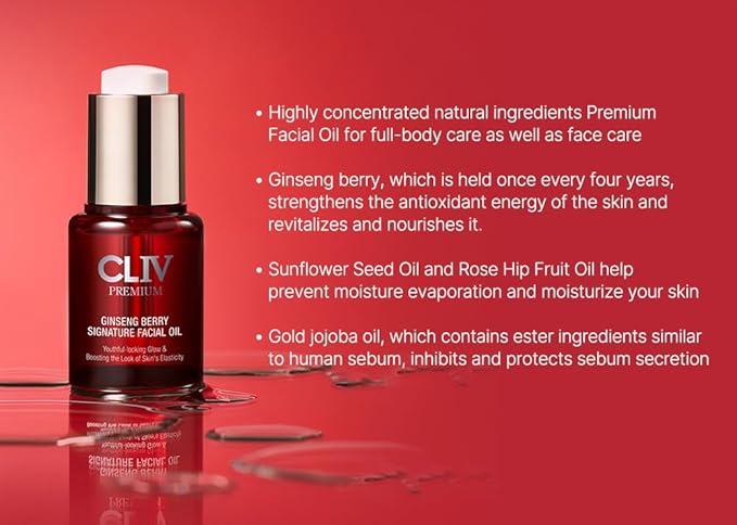 Ginseng Berry Premium Facial Oil, Moisturizing, Elasticity, Nourishing (Face Oil 0.67 fl.oz)