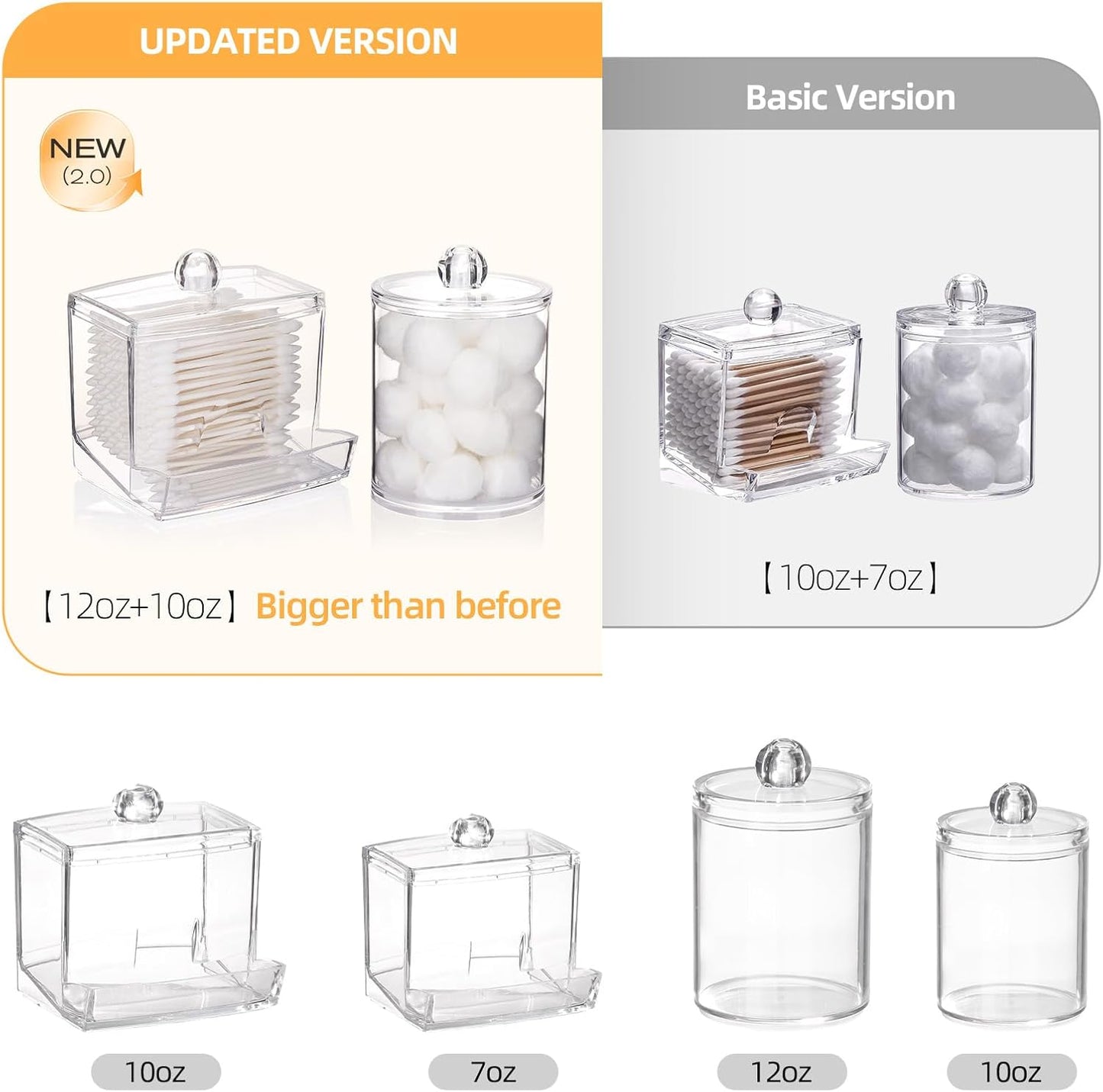 Tbestmax Qtips Holder Bathroom Dispenser, 10oz Big Qtip & 12oz Cotton Ball Holder, Clear Apothecary Jar Organizer for Storage Swabs, Rounds, Floss Picks