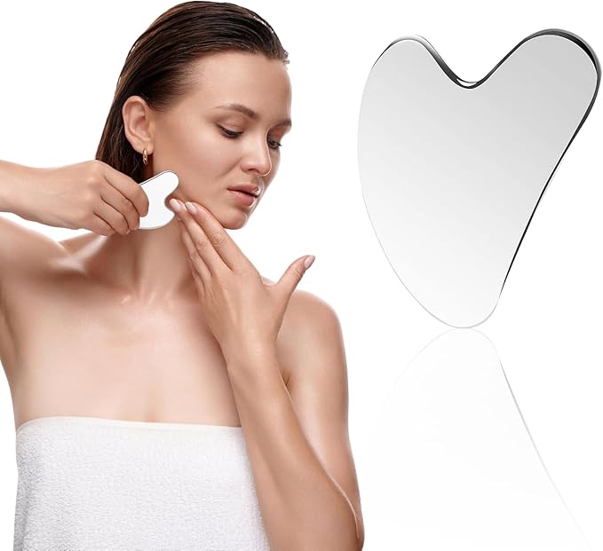 Face Roller and Gua Sha Facial Tool, Face Massage Roller for Wrinkles and Lifting, Guasha Stone Beauty Tools for Women to Reduce Puffiness and Improve Wrinkles of Neck & Eyes (Metallic)