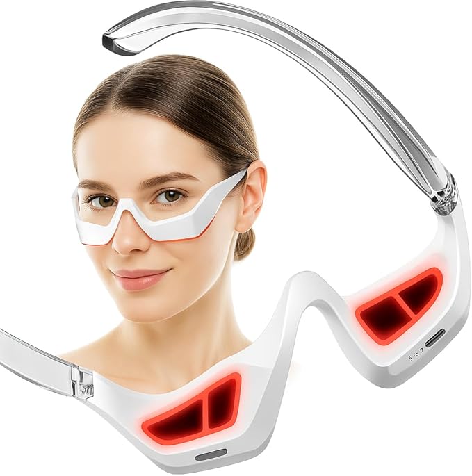 LumiEye Under-Eye Light Therapy Massager Glasses – Dual-Mode Red & Blue Light Therapy with Soothing Eye Massage for Fatigue, Puffiness, Dark Circles & Wrinkle Reduction