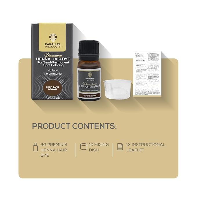 Parallel Products Spot Color Henna Kit - Henna Hair Dye - 3 grams - Tint for Professional Spot Coloring - With Mixing Dish - Covers Grey Hair - Root Touch Up (Deep Dark Brown)
