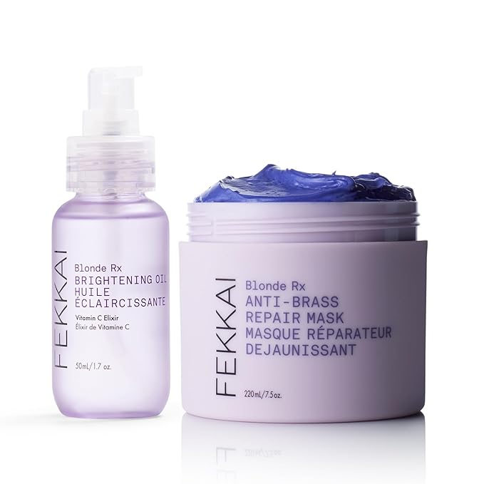 FEKKAI Blonde RX Hair Recovery Duo - Includes Purple Mask (7.5 oz) + Brightening Oil (1.7 oz) - Free of Sulfates, Parabens, Phthalates - Vegan, Cruelty-Free