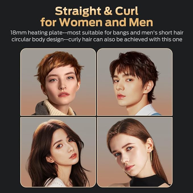 Cordless Hair Straightener and Curler 2 in 1 Ceramic Flat Iron Mini Cordless Portable Travel Hot Tools Straight Curl for Women Men USB Rechargeable with Pouch (White)