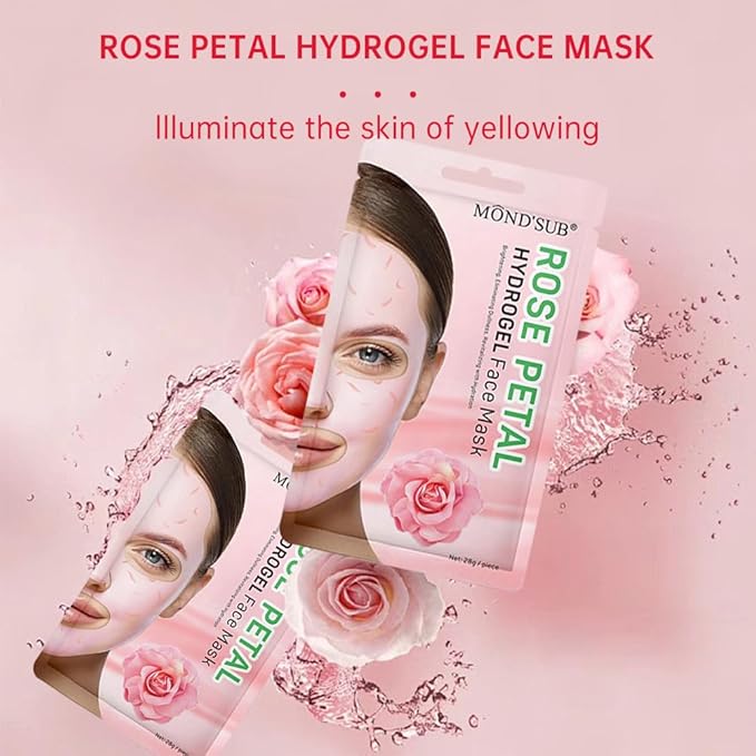 Hydrogel Collagen Sheet Mask with Rose Petal, Instant Brightening Hydrating Face Mask Sheet Mask for Firming, Elasticity Improvement 12-Pack