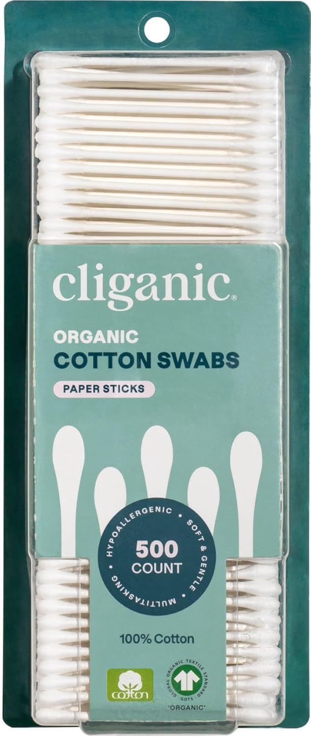 Cliganic Organic Cotton Swabs, 1500 Count - 100% Pure Natural Cotton, Chlorine-Free Hypoallergenic, Soft, Gentle & Absorbent Buds