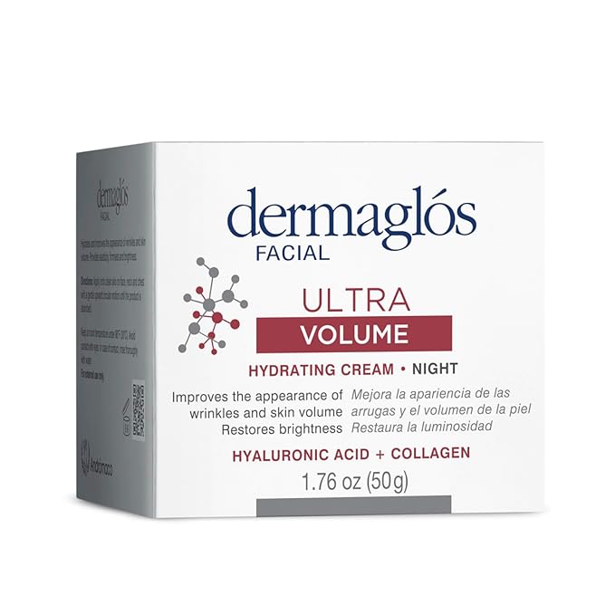 Dermaglos Ultra Volume Anti-Aging Night Cream with Hyaluronic Acid, Collagen and Niacinamide, Hydrating and Firming Face Moisturizer, Improves the Appearance of Wrinkles & Skin Volume, 1.76 Oz