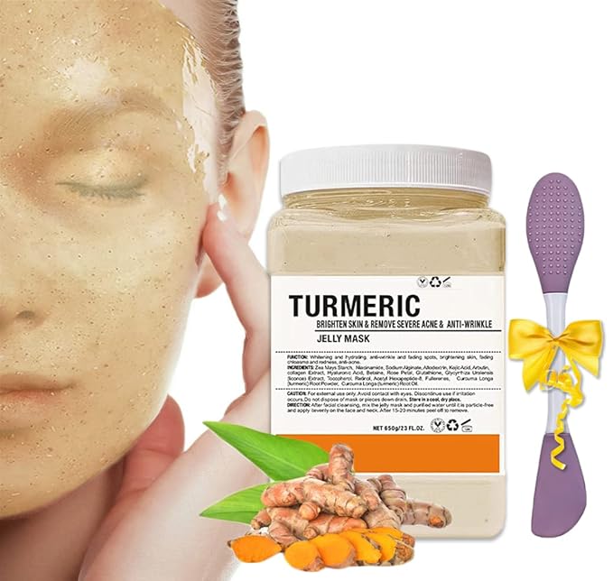 Jelly Mask Powder for Facials,Hyalorunic Acid Moisturizing Jelly Face Mask,Turmeric Jelly Face Mask,Face Masks with Double-ended Silicone Brush, 23 Fl Oz