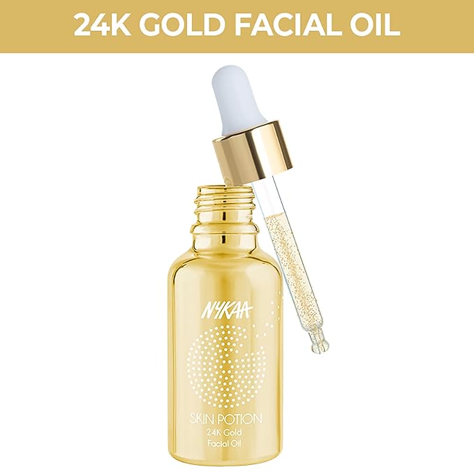 Nykaa Naturals Skin Potion Facial Oil, 24K Gold, 1.01 oz - Boosts Collagen - Hydrating Face Oil for Dry Skin - Fragrance-Free - All Skin Types