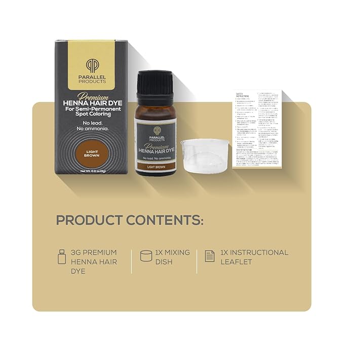 Parallel Products Spot Color Henna Kit - Henna Hair Dye - 3 grams - Tint for Professional Spot Coloring - With Mixing Dish - Covers Grey Hair - Root Touch Up (Light Brown)