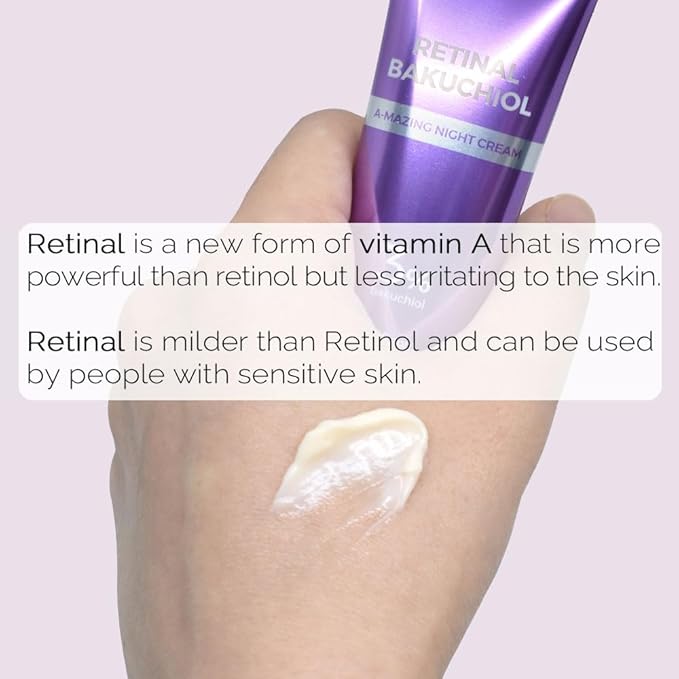 Retinal Bakuchiol At-home Night Cream Moisturizer for Face | Reduce Wrinkles & Fine lines, Elasticity, Tone-up, Anti-aging, Centella Asiatica Extract 30%, Retinal 1,000 ppm (30g)